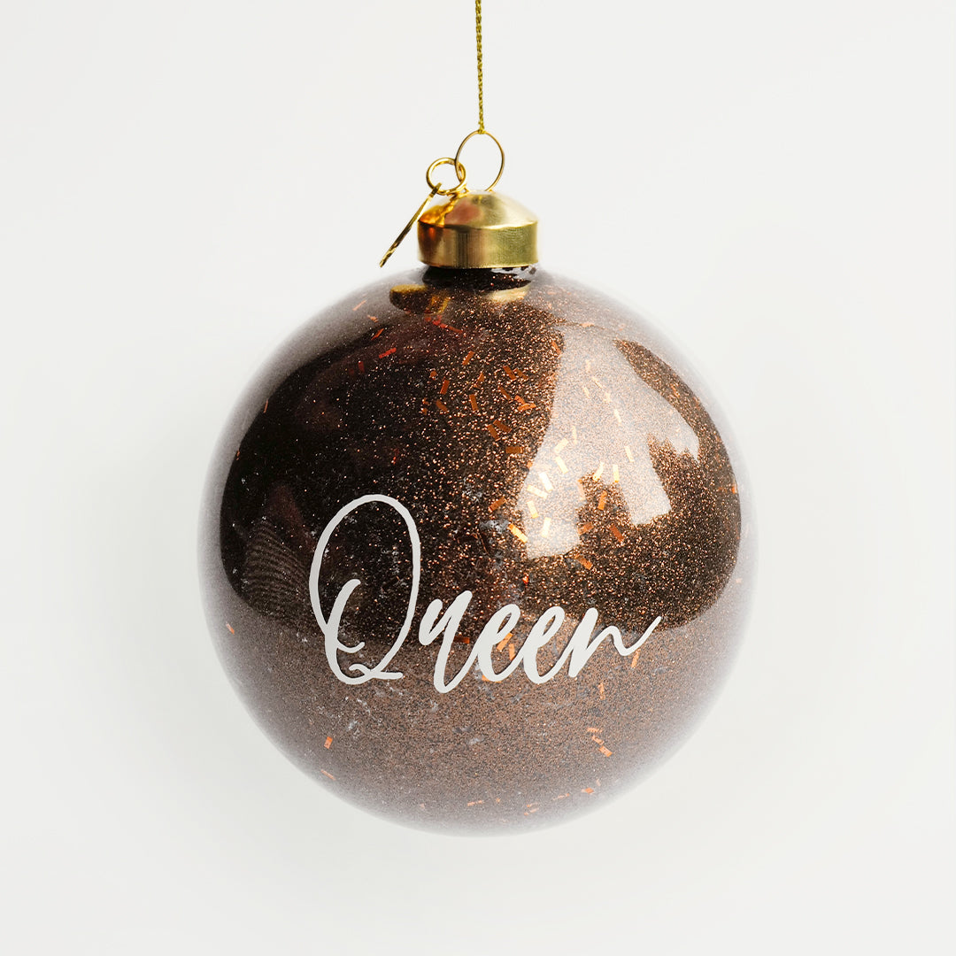 personalized brown glitter bauble