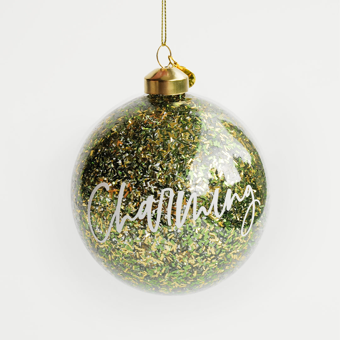 personalized green glitter bauble