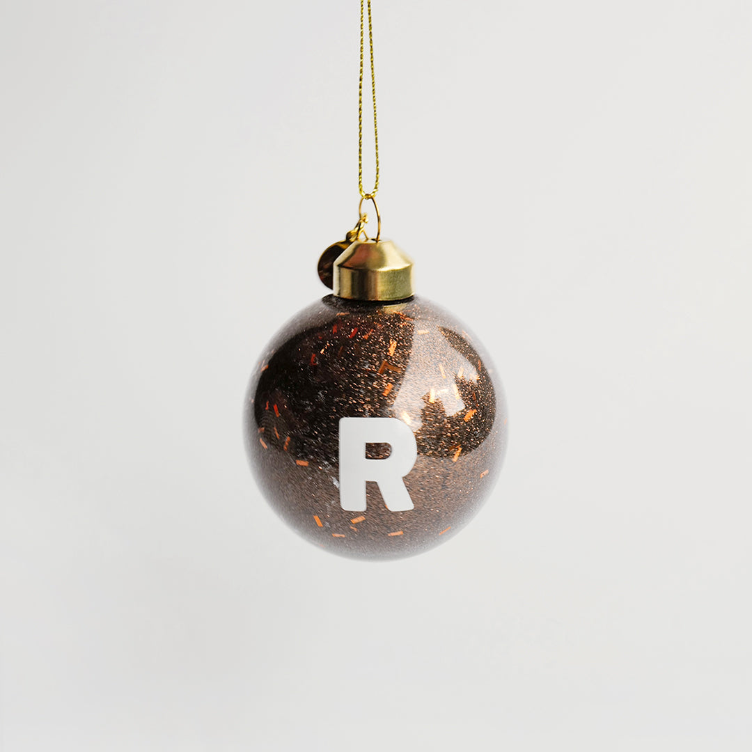 personalized mini glitter brown bauble