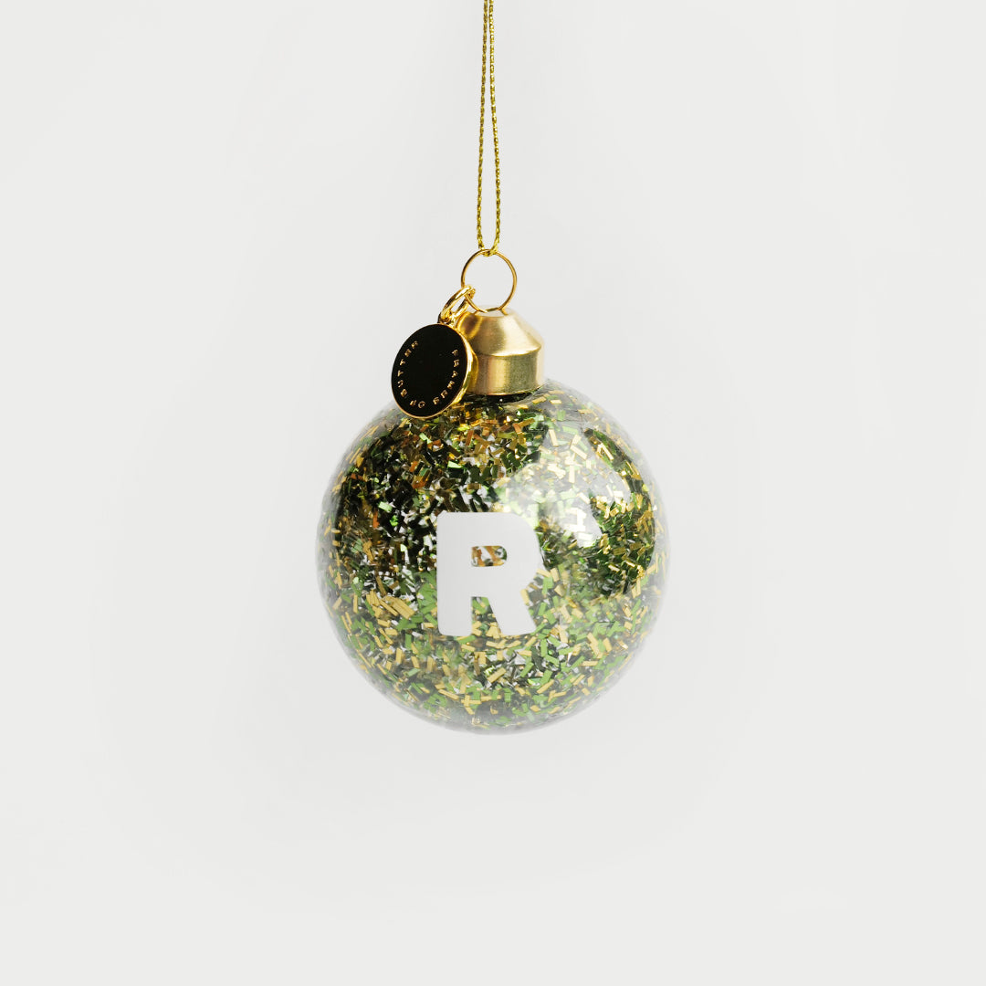 personalized mini green glitter bauble