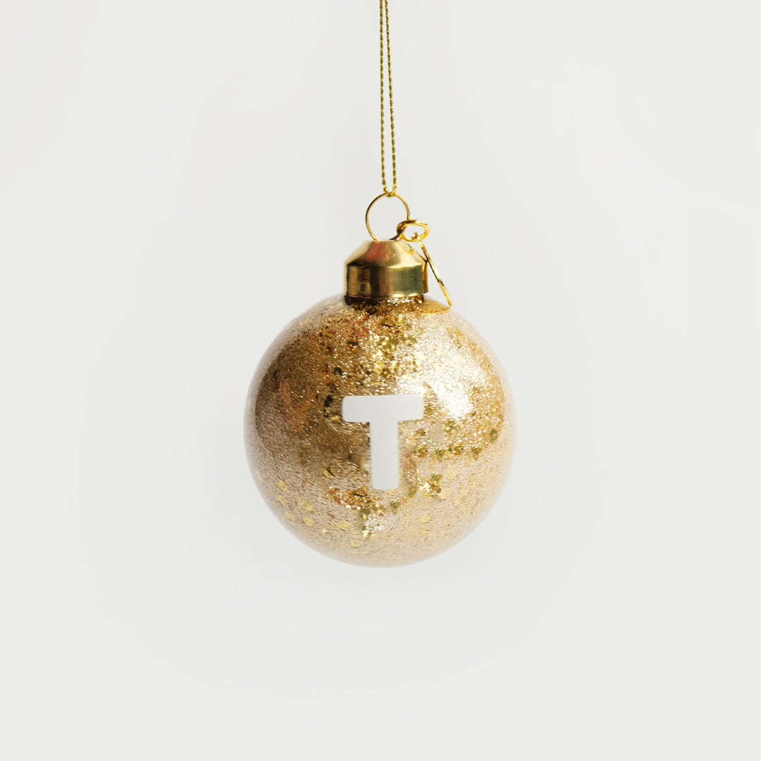 personalized mini gold glitter bauble