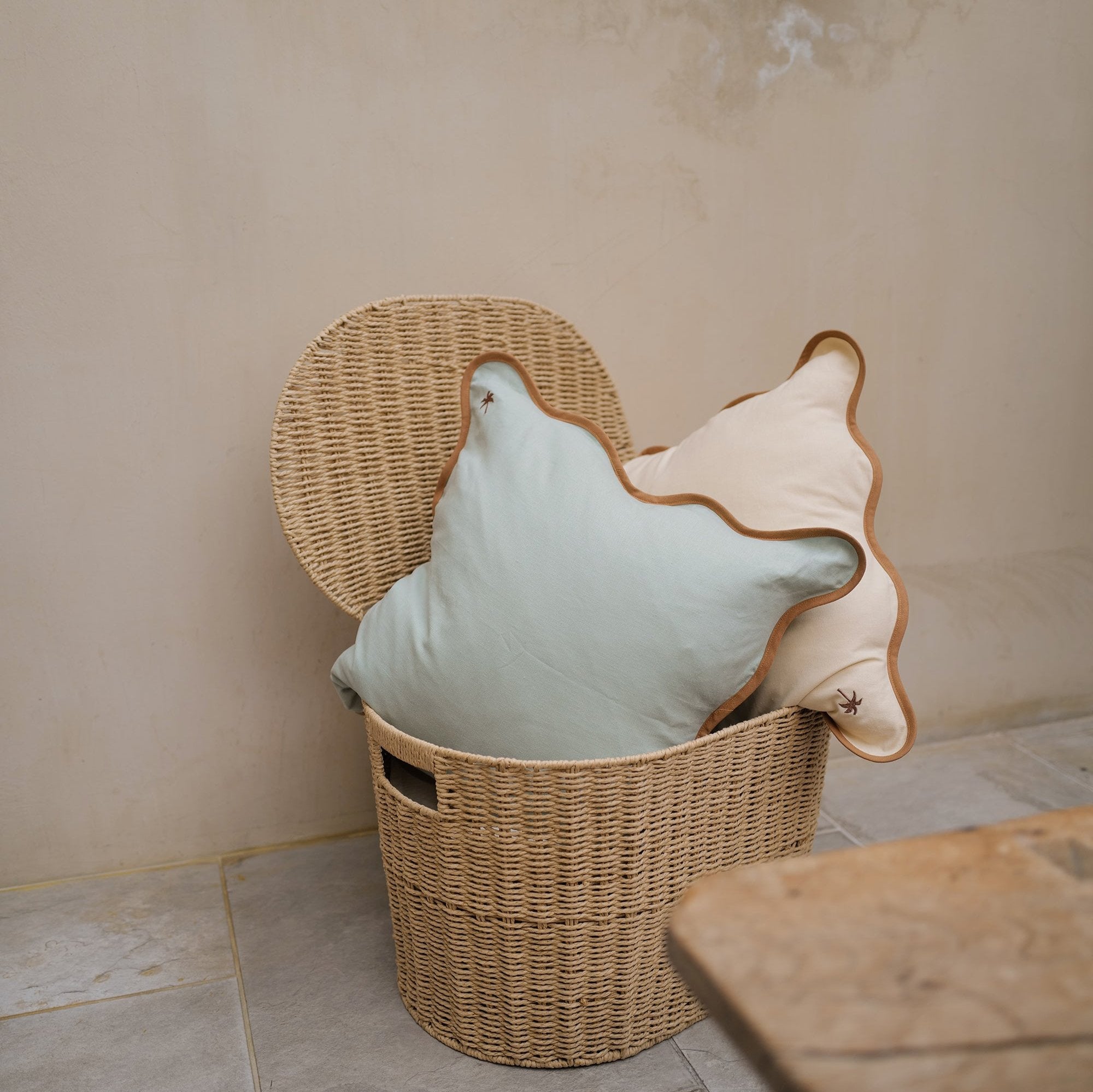 Teal Cream Linen Cushion Cover