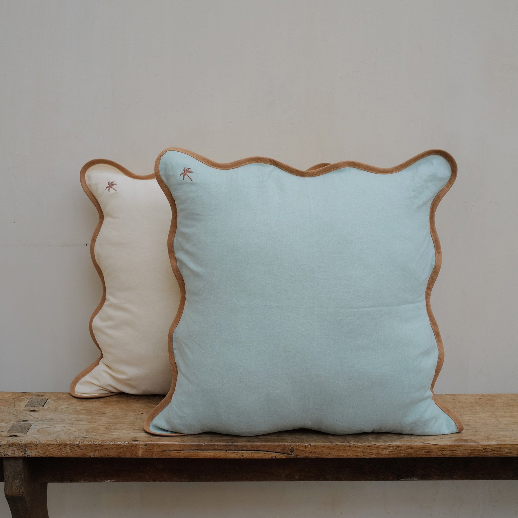 Teal Cream Linen Cushion Cover