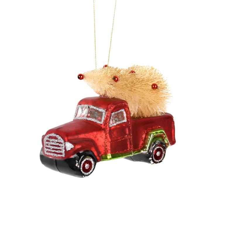 Red Truck with Christmas Tree Ornament