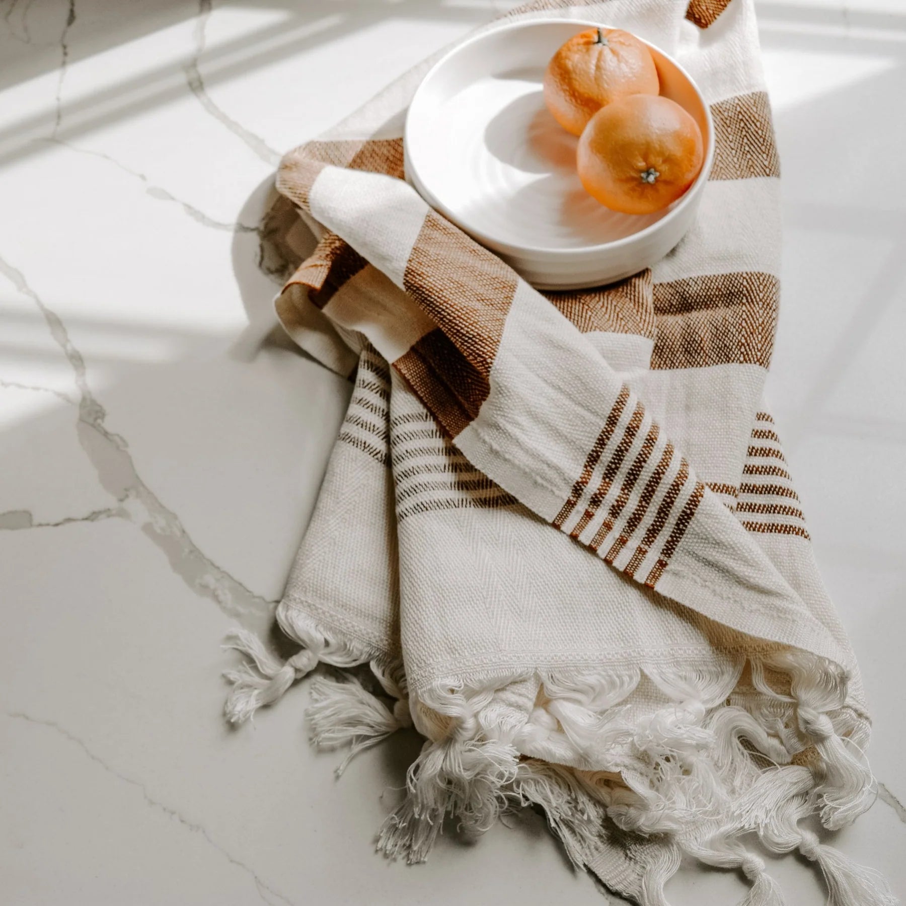 Turkish Cotton + Bamboo Hand Towel - Neutral Stripes | Sweet Water Decor