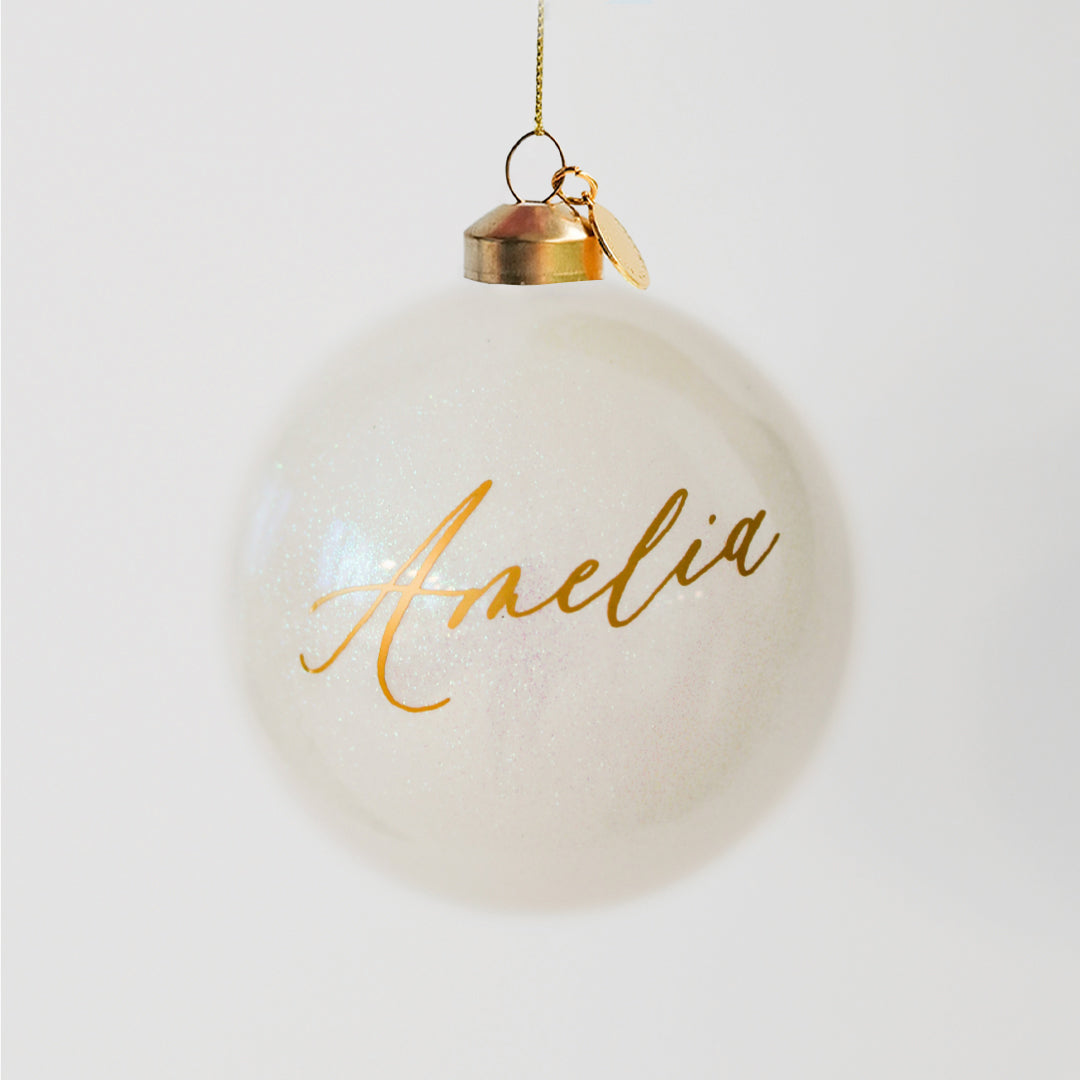 Personalized Glass Bauble | Pearl White