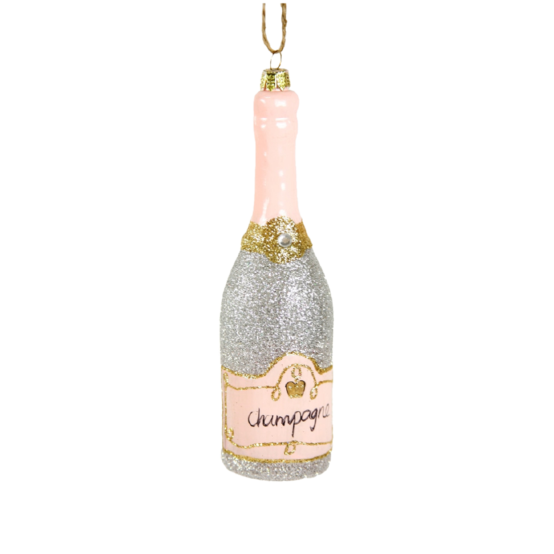 Silver Glittered Champagne Ornament